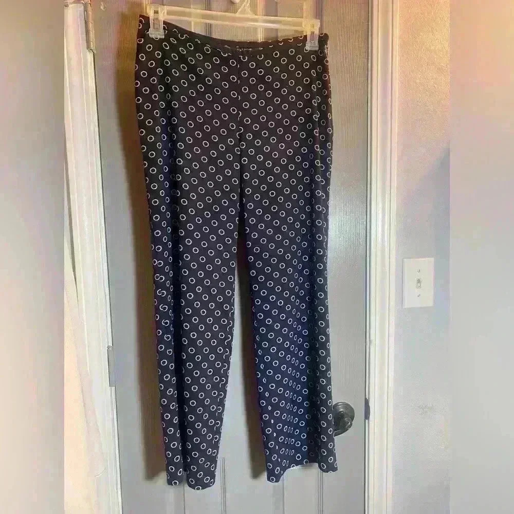 Talbots Petites Navy Lifesavers Print Pants with side zipper women’s size 8P